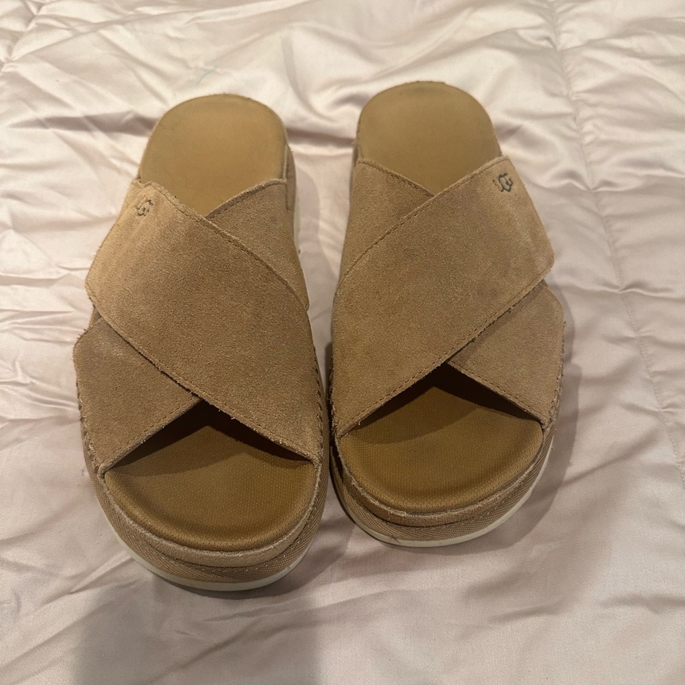 UGG Women9s Tan Suede Crisscross Slide Sandals